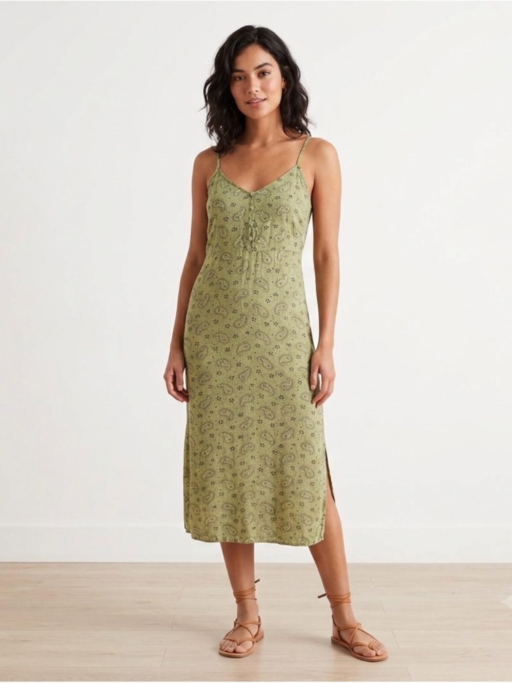BP Tie Back Midi Slip Dress Pale Sage Small